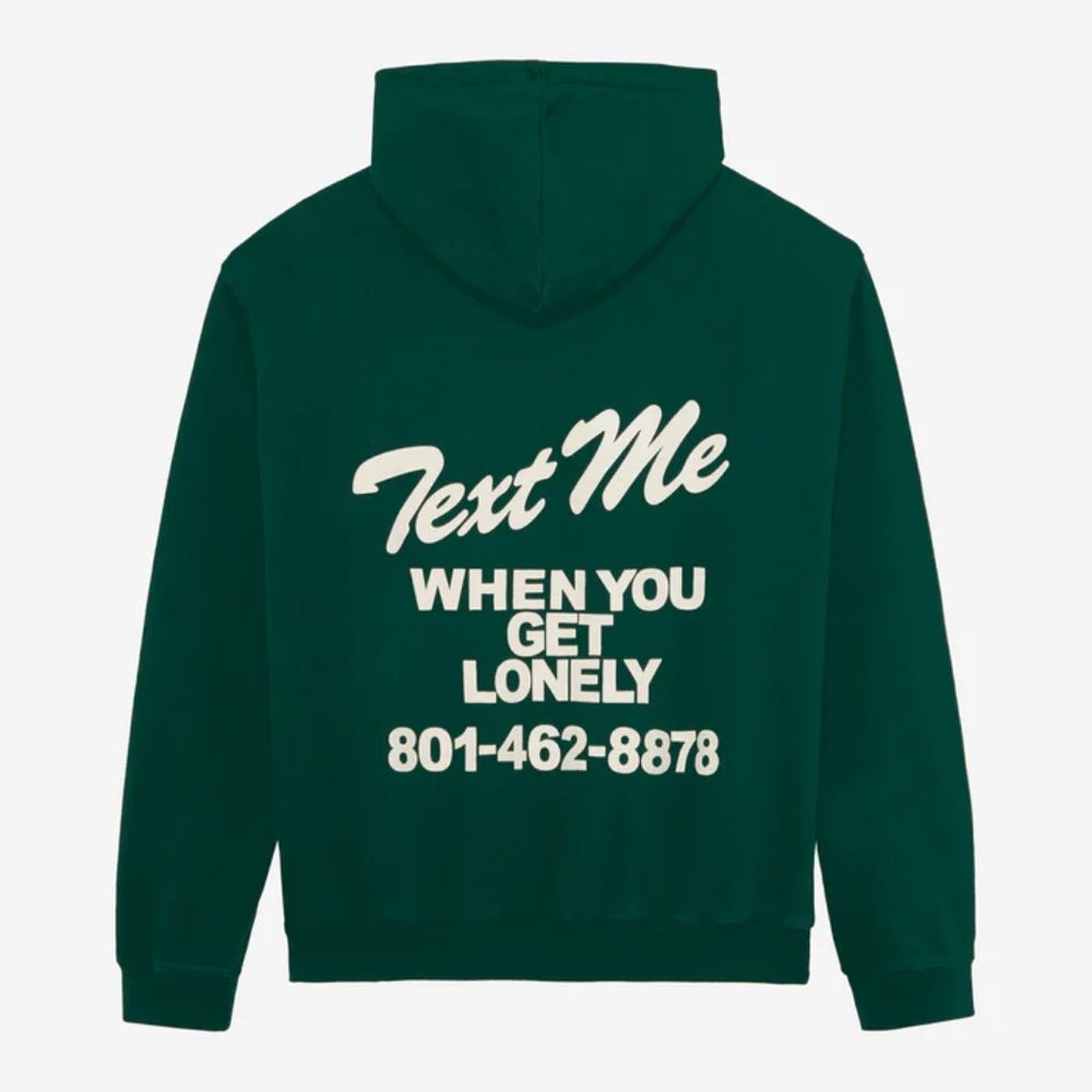 LONELY GHOST Dark Green "Text Me" Graphic Hoodie